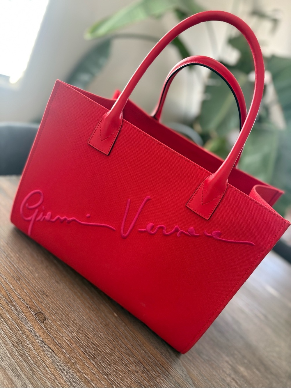 Versace Red Signature Tote Bag with Top Handles
